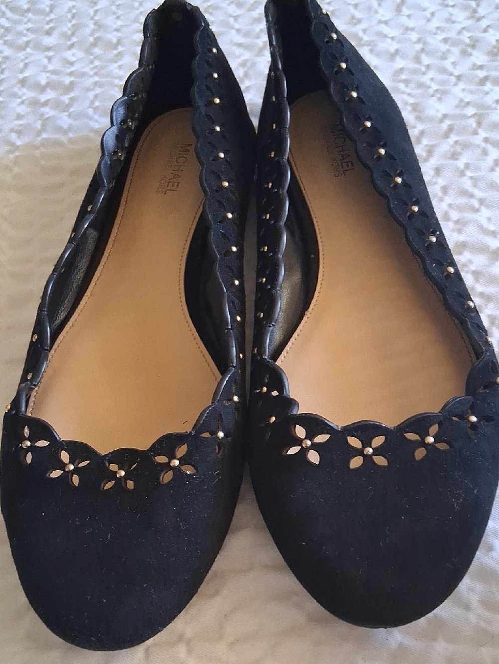 MICHAEL Michael Kors Thalia Black Suede Scalloped Ballet Flats Size 8 M